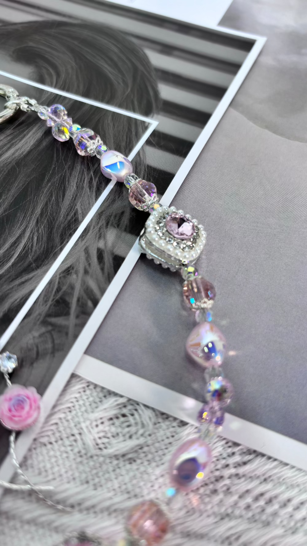 【CharmLink】Pink Floral Beaded Phone Chain Wrist Strap – Stylish Phone Charm, Wristlet, and Lanyard for iPhone, Samsung