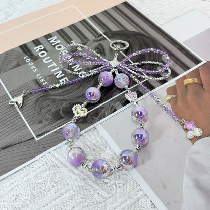 【CharmLink】Legant Purple Beaded Phone Charm Wrist Strap with Iridescent Beads, Stylish Lanyard for iPhone & Samsung – Trendy and Durable Mobile Accessory for Women